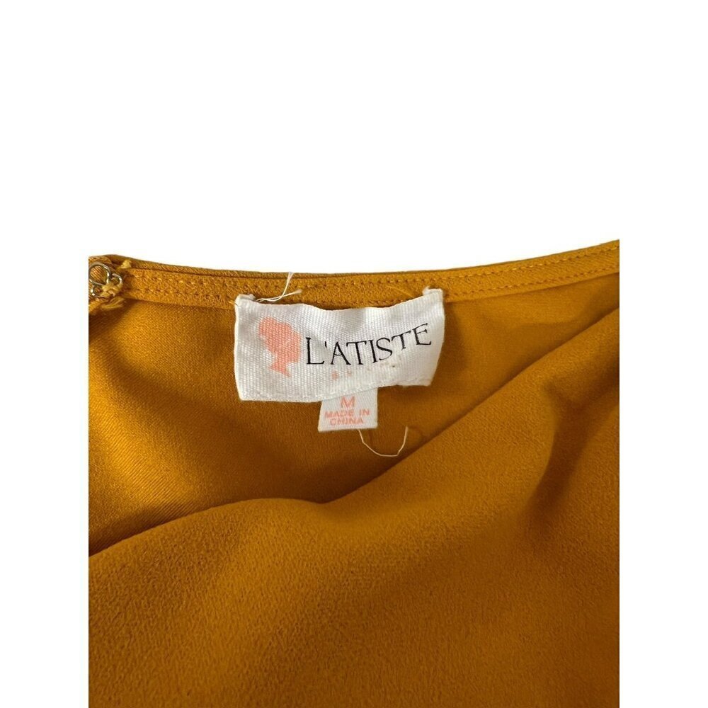 La' tiste Women's Dark Yellow Ruffled Sleeve Long Fitted Dress - Picture 3 of 7